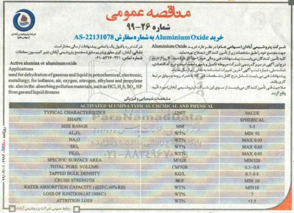 مناقصه , مناقصه خرید Aluminium Oxide 