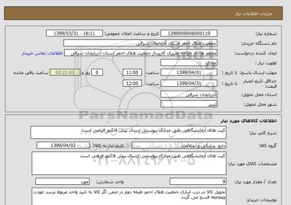 استعلام کیت های آزمایشگاهی طبق مدارک پیوستی ارسال پیش فاکتور الزامی است 