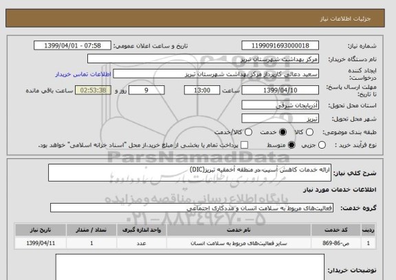 استعلام ارائه خدمات کاهش آسیب در منطقه آخمقیه تبریز(DIC)