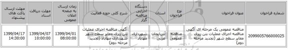 مناقصه عمومی یک مرحله ای آگهی مناقصه اجرای عملیات بتن ریزی معابر سطح شهر (تجدید مرحله دوم)