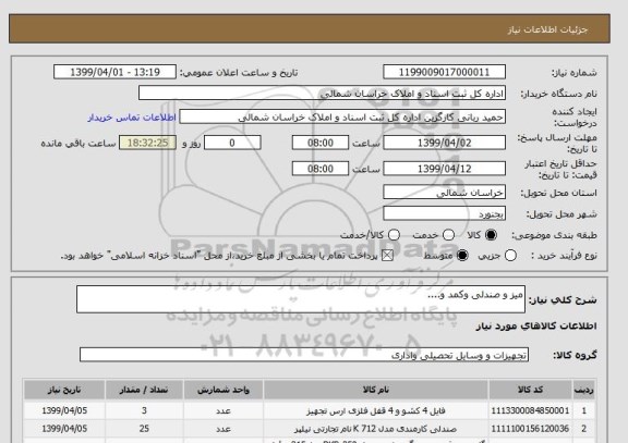 استعلام میز و صندلی وکمد و....