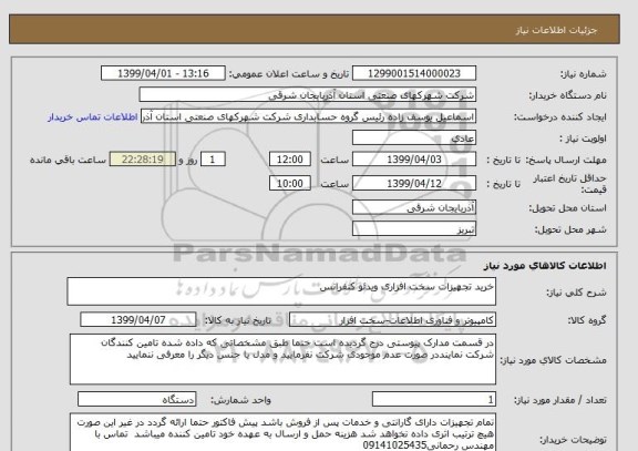 استعلام خرید تجهیزات سخت افزاری ویدئو کنفرانس