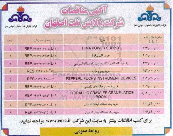 مناقصه HIMA POWER SUPPLY...