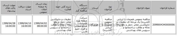 مناقصه عمومی همزمان با ارزیابی (فشرده) یک مرحله ای تنظیفات و جاروکشی معابر ،حمل و دفع زباله ، نخاله و نظافت ساختمانها و سرویس های بهداشتی
