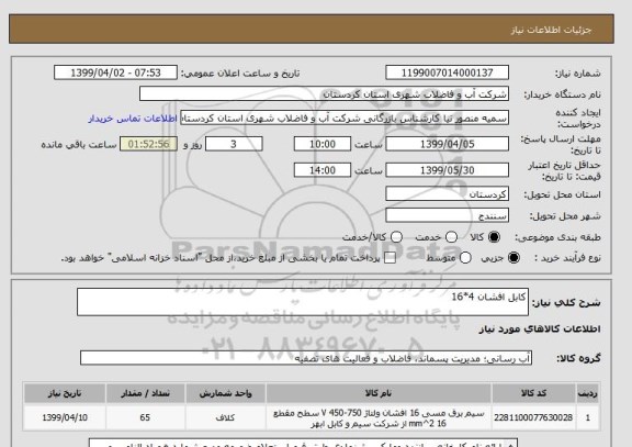 استعلام کابل افشان 4*16