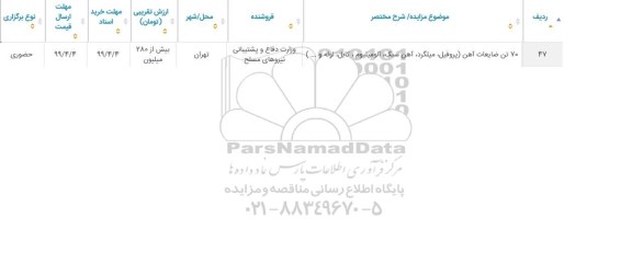 مزایده, مزایده 70 تن ضایعات آهن