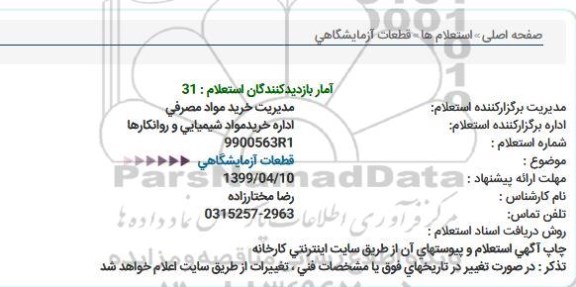 استعلام, استعلام قطعات آزمایشگاهی 