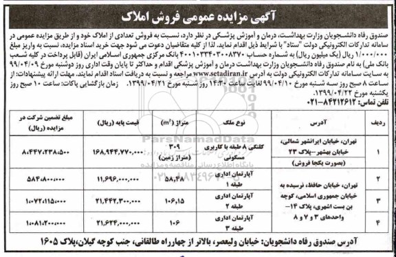 آگهی مزایده،مزایده فروش تعدادی املاک آپارتمان اداری