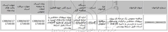 مناقصه عمومی یک مرحله ای پروژه نیروهای حفاظتی و قرقبان واحدهای ایست و بازرسی و ذخیره گاه های استان طبق شرایط پیوستی