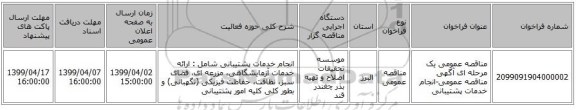 مناقصه عمومی یک مرحله ای آگهی مناقصه عمومی-انجام خدمات پشتیبانی
