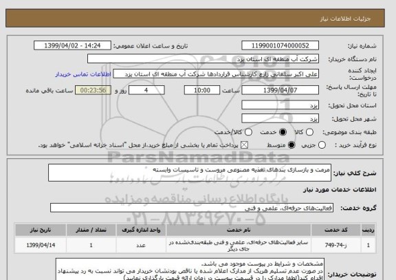 استعلام مرمت و بازسازی بندهای تغذیه مصنوعی مروست و تاسیسات وابسته
