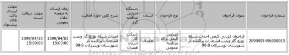 فراخوان ارزیابی کیفی احداث شبکه توزیع گاز ونصب انشعابات پراکنده در شهرستان تویسرکان  8-99