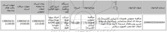 مناقصه عمومی همزمان با ارزیابی (فشرده) یک مرحله ای اصلاح وجابجایی شبکه برق فرسوده مسیر روستاهای صندیحه تا بیت بردان جهت انتقال خط صعب العبورو سیلابی 