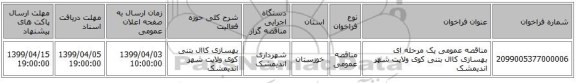 مناقصه عمومی یک مرحله ای بهسازی کاال بتنی کوی ولایت شهر اندیمشک