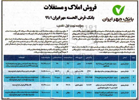 آگهی مزایده،مزایده فروش املاک و مستغلات کاربری مسکونی و تجاری
