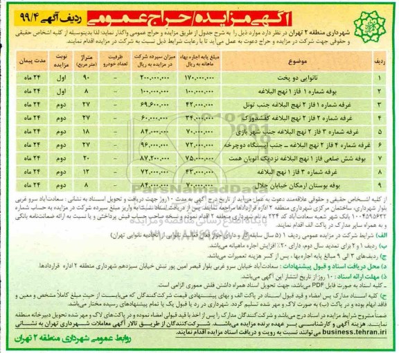 مزایده نانوایی دو پخت و ...