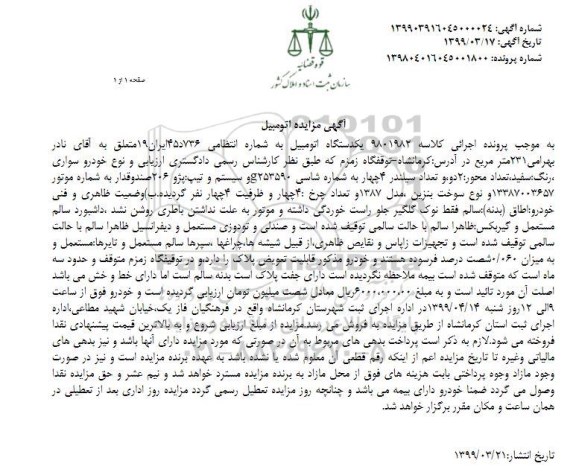 مزایده مزایده پژو 206 صندوقدار مدل 1387