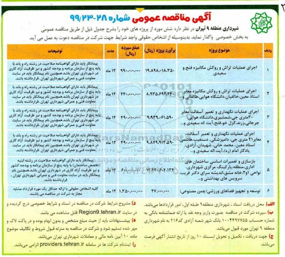آگهی مناقصه عمومی , مناقصه اجرای عملیات تراش و روکش مکانیزه فتح و سعیدی و...