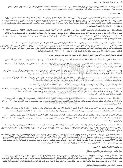 مزایده، مزایده فروش ششدانگ مالکیت یک باب مغازه قطعه 1تفکیکی احداثی ( نوبت دوم)