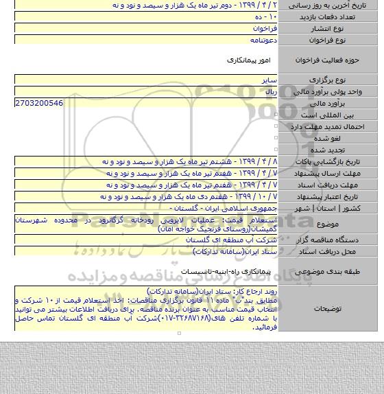 استعلام قیمت: عملیات لایروبی رودخانه گرگانرود در محدوده شهرستان گمیشان(روستای قرنجیک خواجه امان)