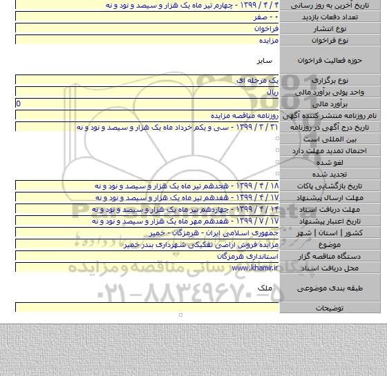 مزایده فروش اراضی تفکیکی شهرداری بندر خمیر