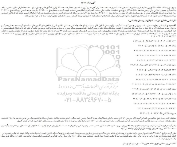 مزایده، مزایده فروش چندین کوپ سنگ گرانیت