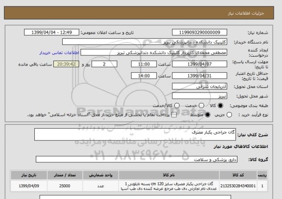 استعلام گان جراحی یکبار مصرف