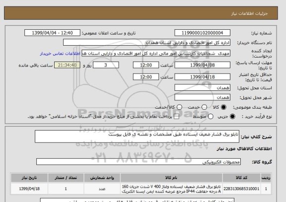 استعلام تابلو برق فشار ضعیف ایستاده طبق مشخصات و نقشه ی فایل پیوست