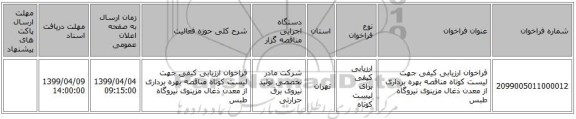 فراخوان ارزیابی کیفی جهت لیست کوتاه مناقصه بهره برداری از معدن ذغال مزینوی نیروگاه طبس