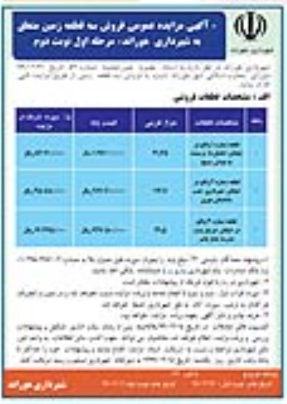 مزایده مزایده فروش سه قطعه زمین مرحله اول نوبت دوم 