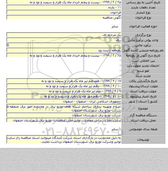 اصلاح وبهینه سازی ساختار شبکه های توزیع برق در محدوده امور برق منطقه ۵ شرکت توزیع برق شهرستان اصفهان