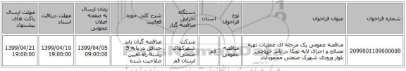 مناقصه عمومی یک مرحله ای عملیات تهیه مصالح و اجرای لایه توپکا در باند خروجی بلوار ورودی شهرک صنعتی محمودآباد