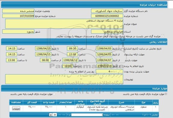 مزایده، مزایده مزایده 4 دستگاه خودروی اسقاطی 