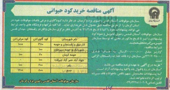 آگهی مناقصه, مناقصه خرید کود حیوانی 