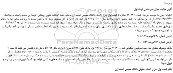 مزایده، مزایده فروش تعداد سه باب مغازه تجاری
