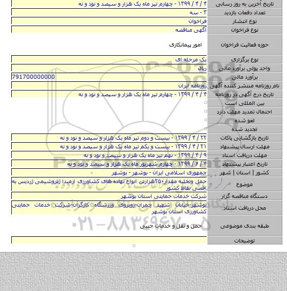 حمل وتخلیه مقدار۲۵۰هزارتن انواع نهاده های کشاورزی ازمبدا ژتروشیمی ژردیس به اقصی نقاط کشور