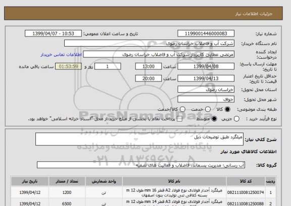 استعلام میلگرد طبق توضیحات ذیل