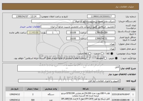 استعلام کابل