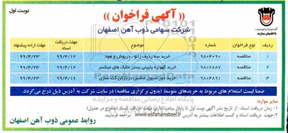 مناقصه ، مناقصه خرید سه ردیف زانو، درپوش و هود ...