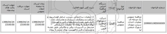 مناقصه عمومی یک مرحله ای عملیات احداث سردرب ورودی شهرک صنعتی لیا