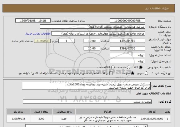 استعلام دستکش چرمی صنعت دوبل ترجیحا شبیه برند بوفالو به تعداد2000جفت .
ایران کد صرفا جهت تشابه میباشد.