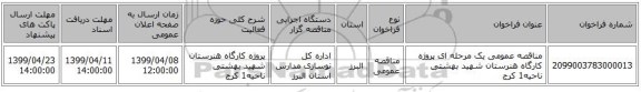 مناقصه عمومی یک مرحله ای پروژه کارگاه هنرستان شهید بهشتی ناحیه1 کرج 
