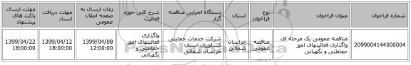 مناقصه عمومی یک مرحله ای واگذاری فعالیتهای امور حفاظتی و نگهبانی 