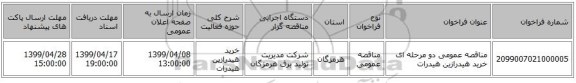 مناقصه عمومی دو مرحله ای خرید هیدرازین هیدرات