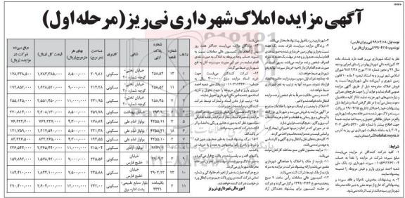 آگهی مزایده ،مزایده فروش املاک کاربری مسکونی مرحله اول نوبت اول 