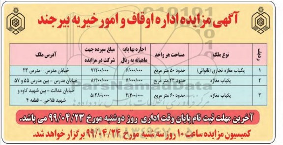 مزایده یکباب مغازه تجاری (نانوائی) و ...