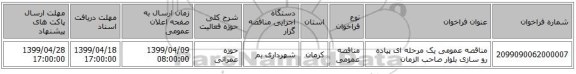 مناقصه عمومی یک مرحله ای پیاده رو سازی بلوار صاحب الزمان 