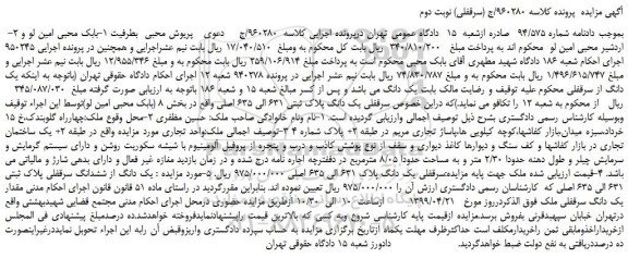 مزایده، مزایده فروش یک دانگ از ششدانگ سرقفلی پلاک ثبتی 631 الی 635 اصلی -نوبت دوم