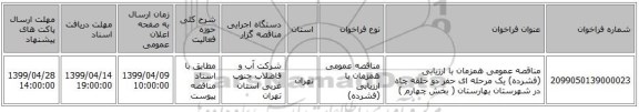 مناقصه عمومی همزمان با ارزیابی (فشرده) یک مرحله ای حفر دو حلقه چاه در شهرستان بهارستان  ( بخش چهارم )  