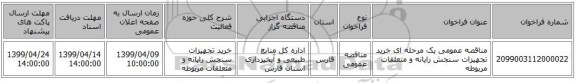 مناقصه عمومی یک مرحله ای خرید تجهیزات سنجش رایانه و متعلقات مربوطه